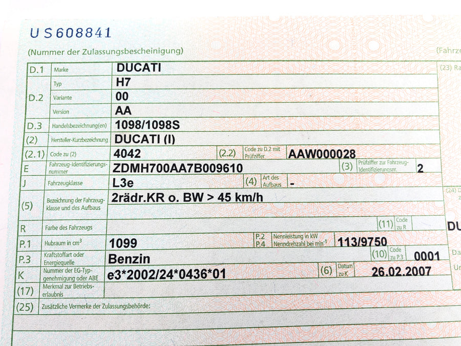 Ducati 1098 S H7 [2007] - Kehys ajoneuvokirjeellä