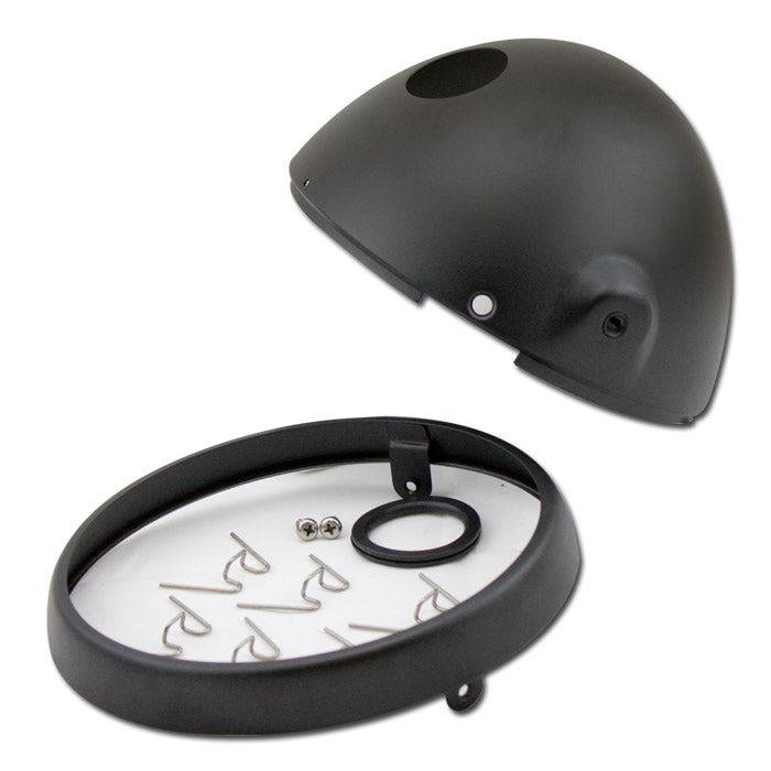 Scheinwerfergehäuse 7" – seitlich M8, British Style, Gehäuse/Ring/Schrauben/Klammern, schwarz matt
