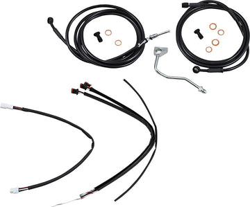 harley davidson flhrxs [BURLY BRAND] - Täydellinen musta vinyyli ohjaustangon kaapeli/linjasarja Ape Hangerille