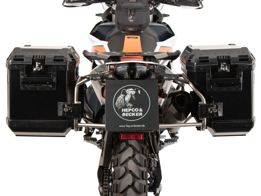 KTM 890 Adventure [2023-2026] - Pannier rack set Cutout stainless steel incl. Xplorer Cutout black pannier set 40/37