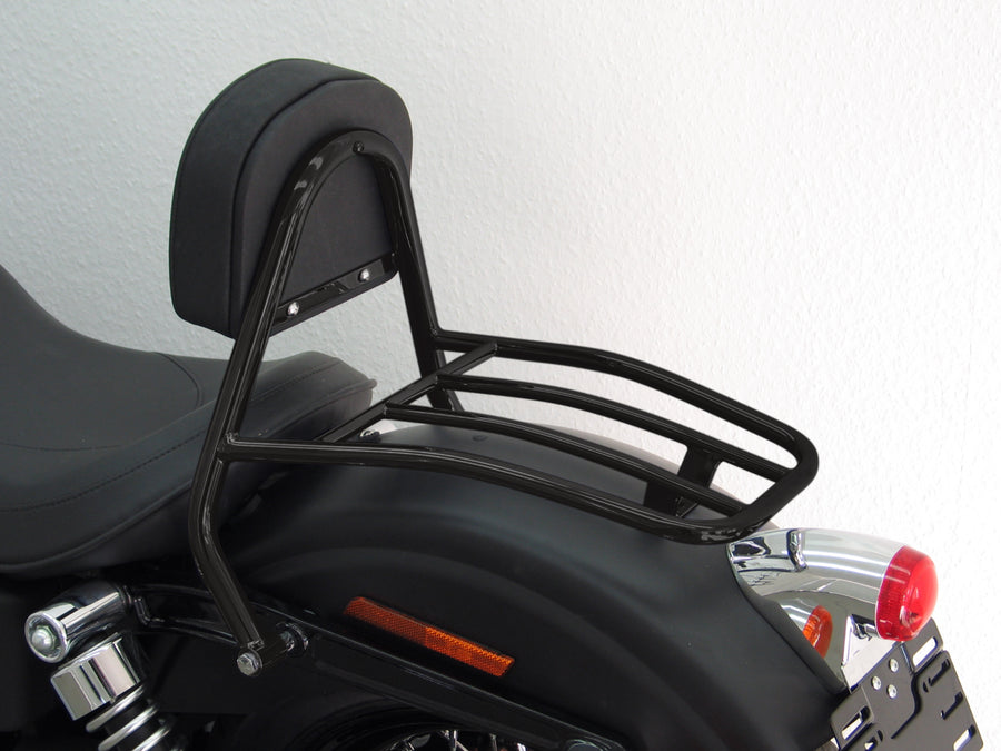 Harley Davidson Dyna Street Bob (FXDB) 2009-2013 [2009-2013] -Driver Sissy Baari tyynyillä ja matkalaukkuilla, musta