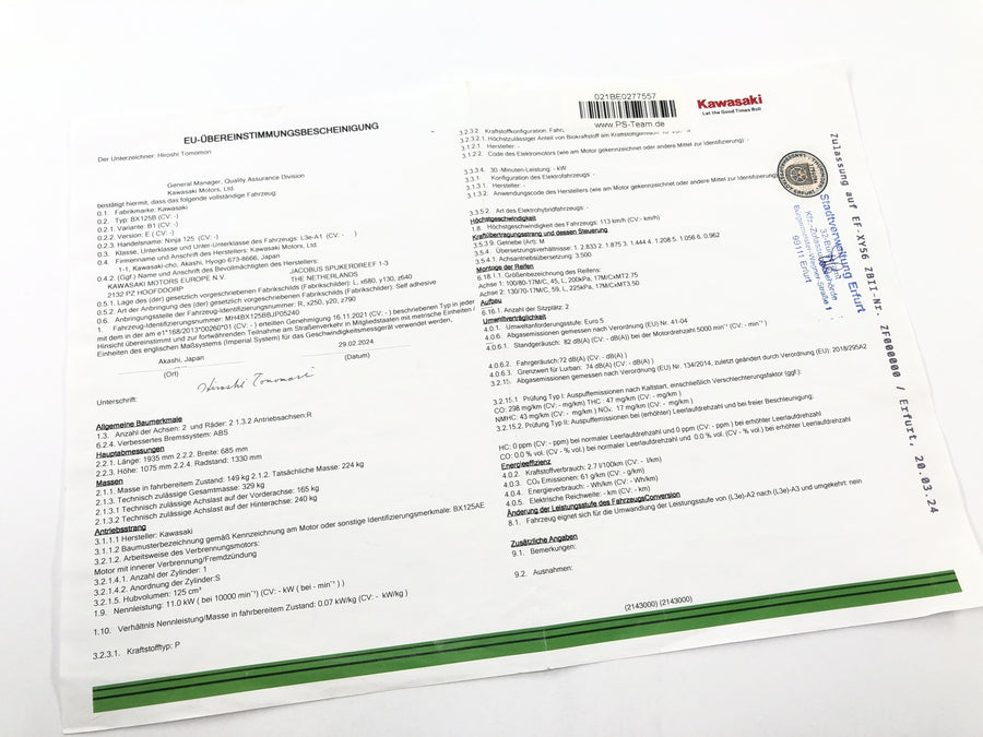 Kawasaki Ninja 125 BX125B [2024] - Kehyspää papereilla