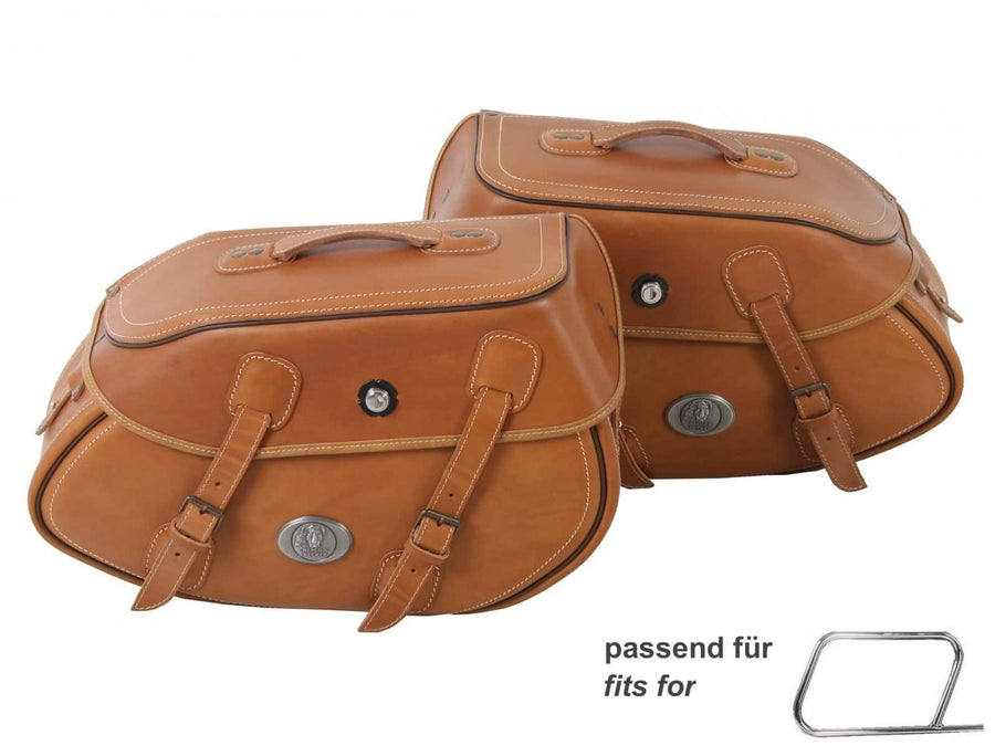 Motorradtasche [Hepco & Becker] - Leder Buffalo sandbraun links – Rohrpacktaschenhalter
